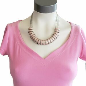 NY signed pearlized articulated vintage chain link silver pink choker necklace